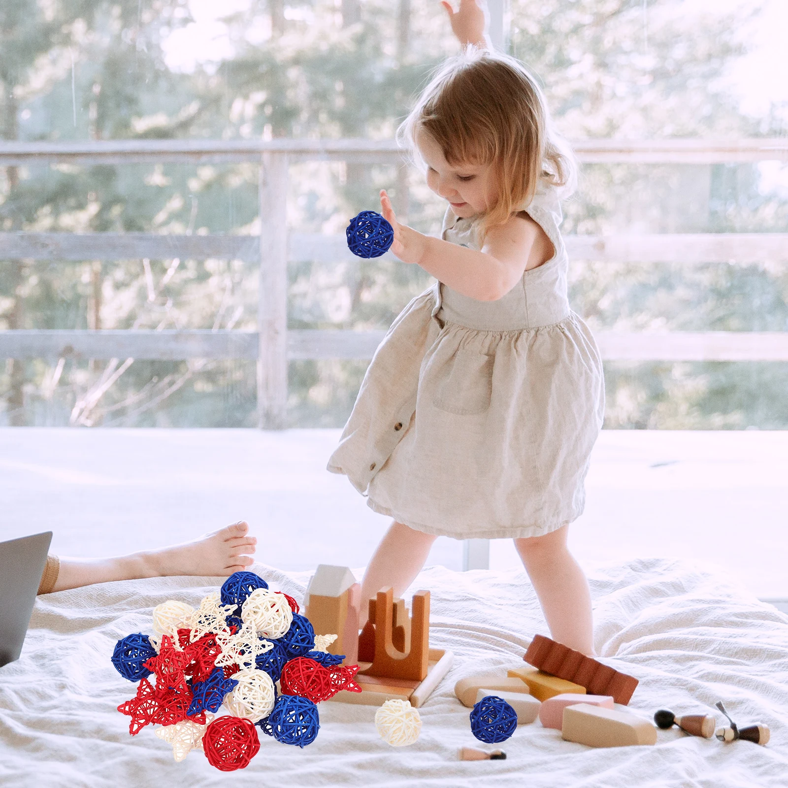 

30pcs Rattan Ball Decor 4Th Of July Party Layout Decorations Patriotic Spheres For Home Vase Filler Scene Decoration