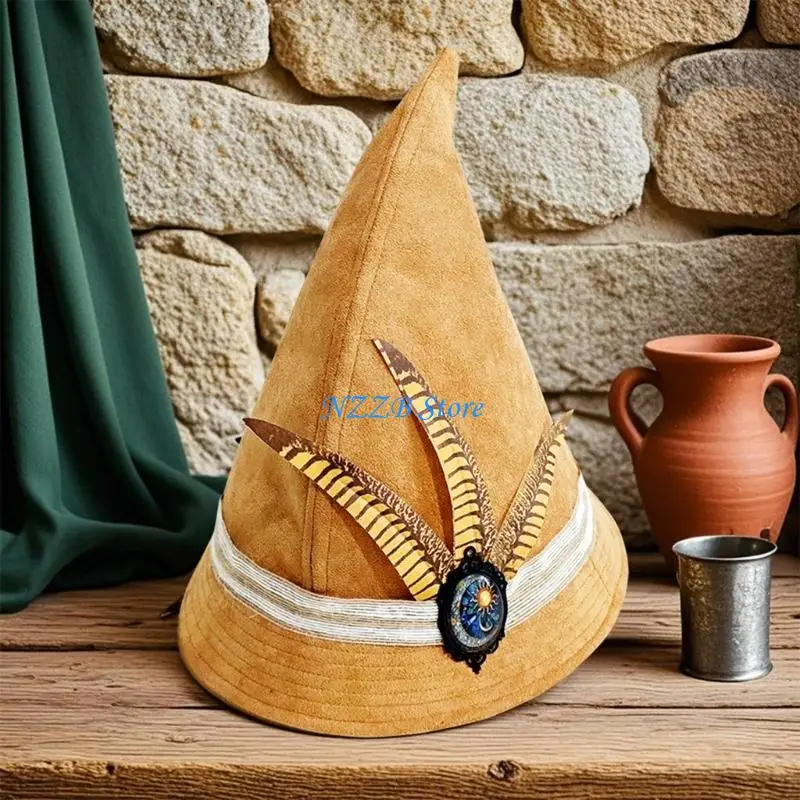 Chapeau sorcière envoûtant T21F, accessoire Costume à plumes, Design Vintage, en Polyester respirant pour adultes, sur le