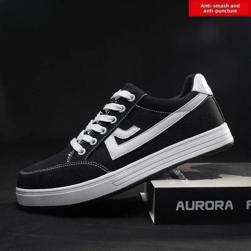

Steel Toe Work Safety Shoes Men Anti Smash Puncture Lightweight Canvas Sneakers with Rubber Soles Breathable Durable Fashionable