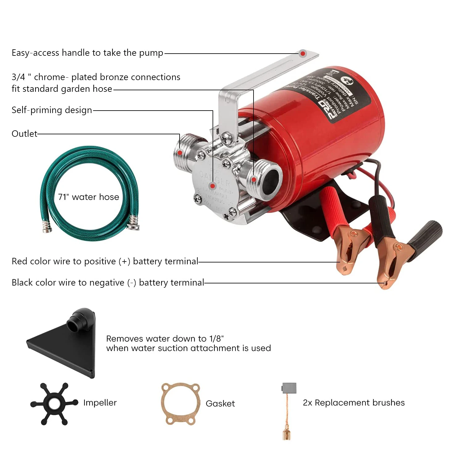 Imagem -02 - Bomba de Serviço Público 12v 350gph Elétrica 10hp Mini Bomba de Transferência de Água Portátil com Mangueira de Água Kit Prostormer dc