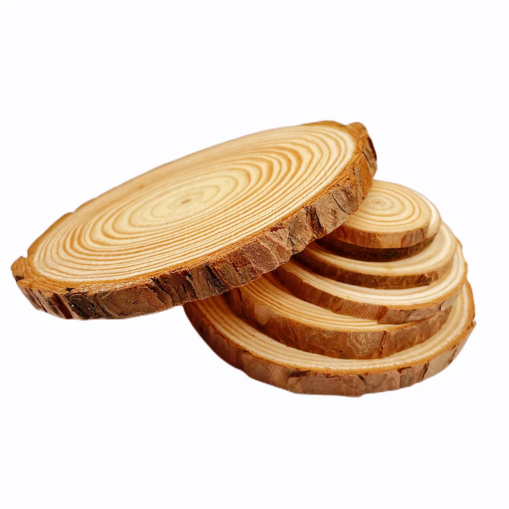 3-12cm Thick 1 Pack Natural Pine Round Unfinished Wood Slices Circles With Tree Bark Log Discs DIY Crafts Wedding Party Painting