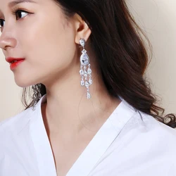 Beautiful 9.1cm Very Long Drop earrings Pave Champagne/Purple/Green/Blue/Black/White Cubic zircon Luxury wedding party Earrings
