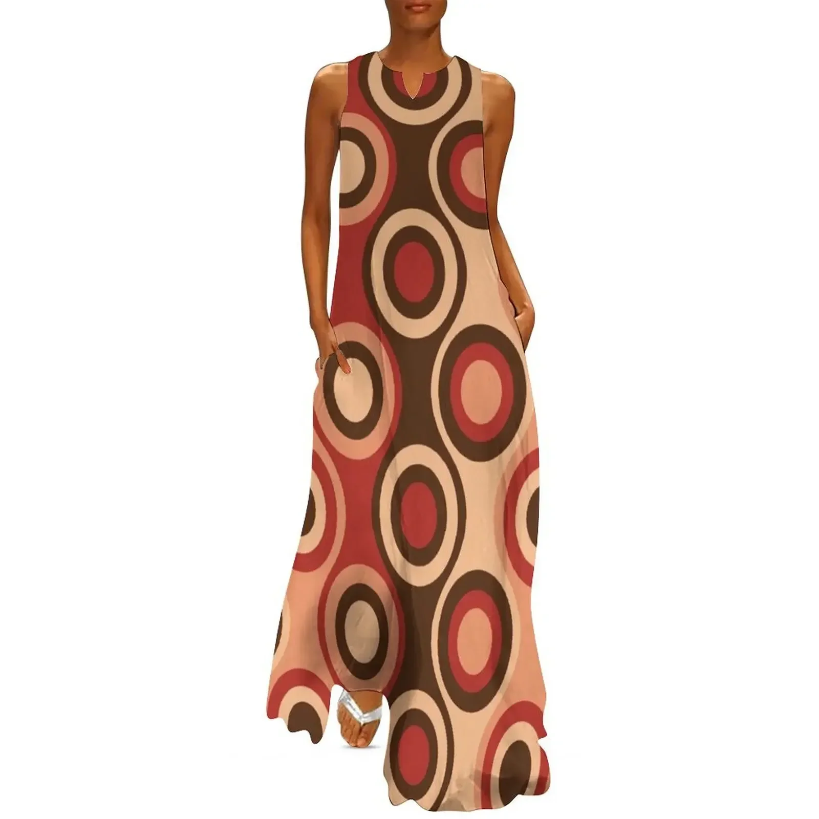 

Retro 1970's Style Seventies Vintage Pattern Long Dress long sleeve dress dress korean style Women's summer