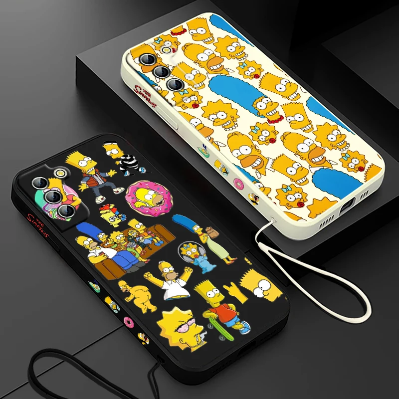 Capa de telefone de corda líquida Simpsons, capa engraçada dos desenhos animados para Samsung Galaxy S24 S23 S22 S21 S20 Pro FE Plus Ultra, 5G