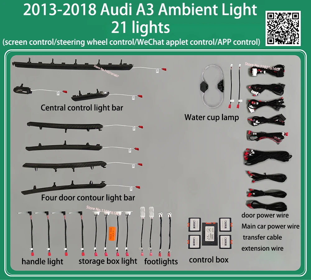 Ambienteverlichting voor Audi A3 8V 8Y S3 RS3 2013-2021 LHD RHD dashboard ventilatieopening decoratieve LED sfeerverlichting RGB voetverlichting 30-kleuren