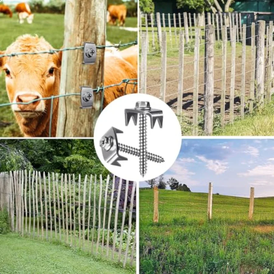 フェンスステープル 304ステンレス鋼製フェンス釘 軟材用 再利用可能 ワイヤーフェンスステープル ネジ メッシュおよび織りフェンス用 100個入り