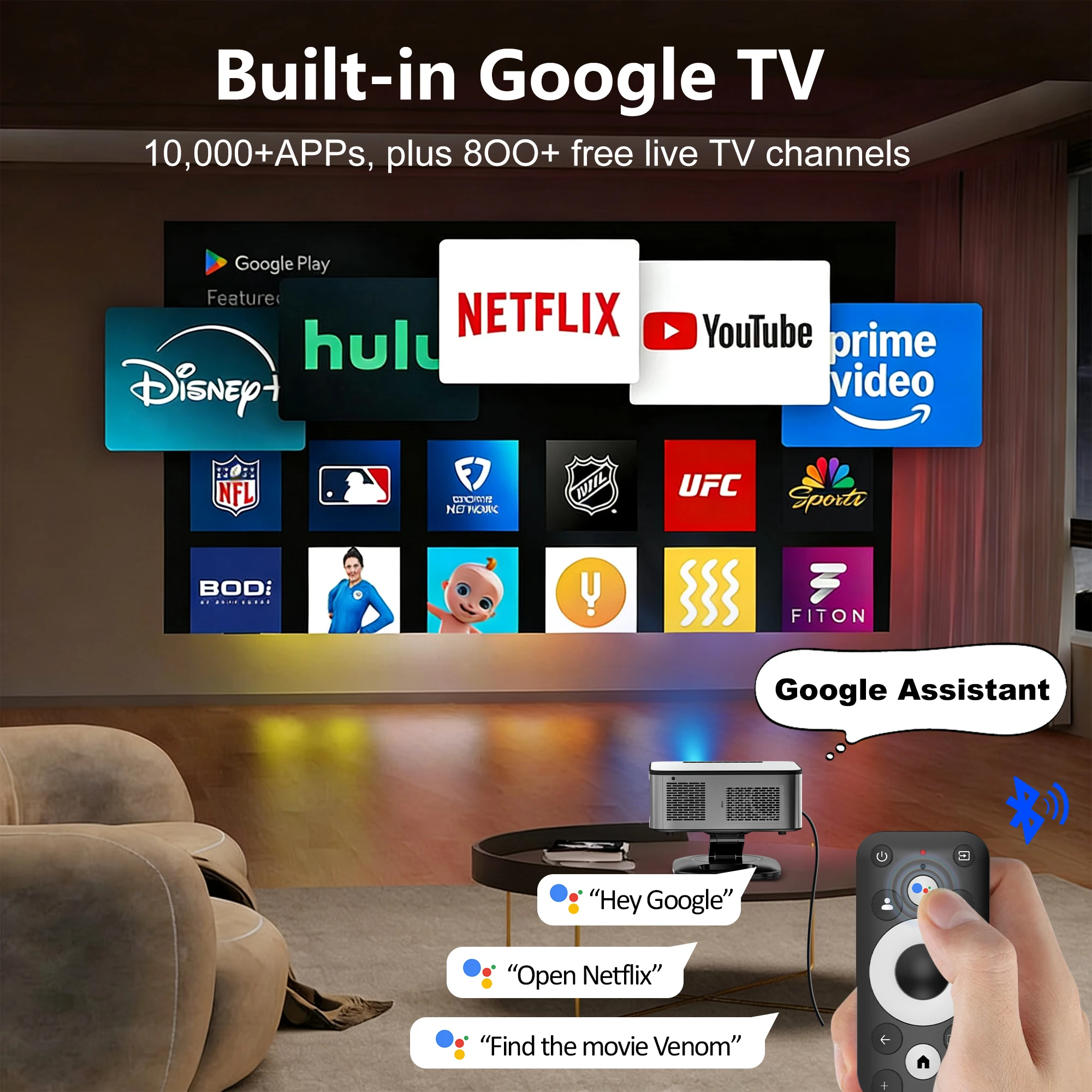 HORLAT Projector 45000Lumen Android 14 Auto Keystone 4K 8K Decode Full HD 1080P Video 3D Home Theater 5G WiFi Portable Proyector