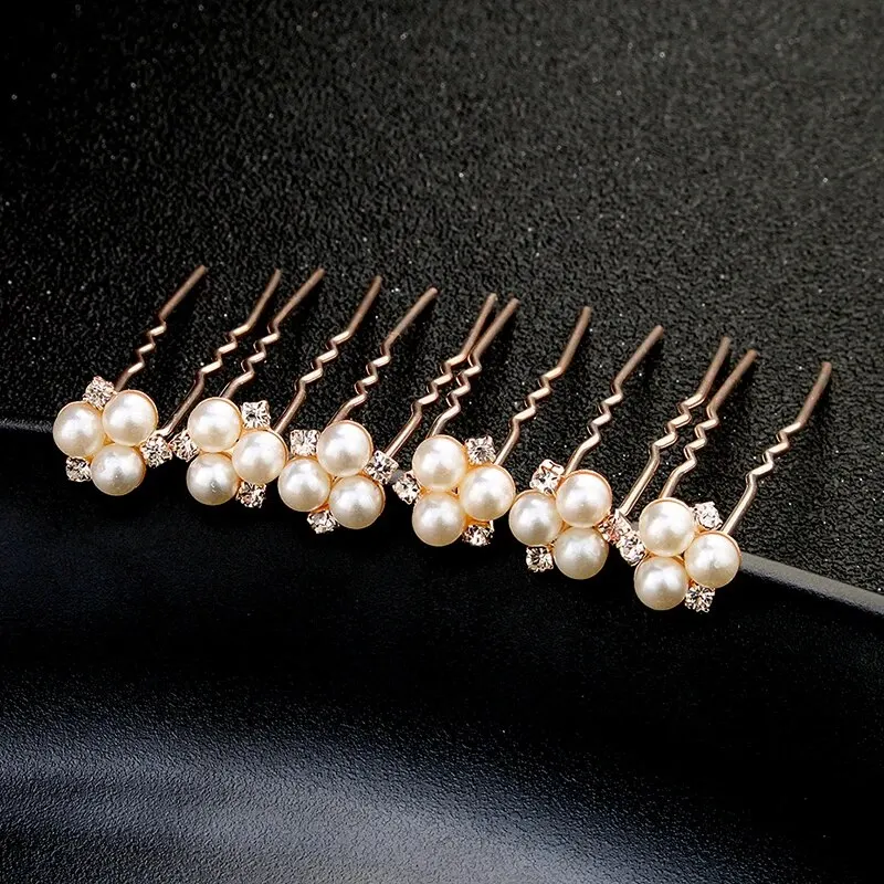 6PCS Popular Handmade Wedding Hair Pins Bridal Crystal Pearl Flower Hair Clip Bridal Hair Jewelry Accessories