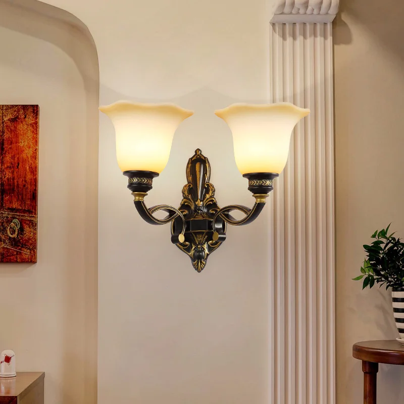 

American Retro Restaurant Wall Light Luxury Dual Head Bedroom Bedside Lamp Nordic Living Room Background Wall Aisle Light