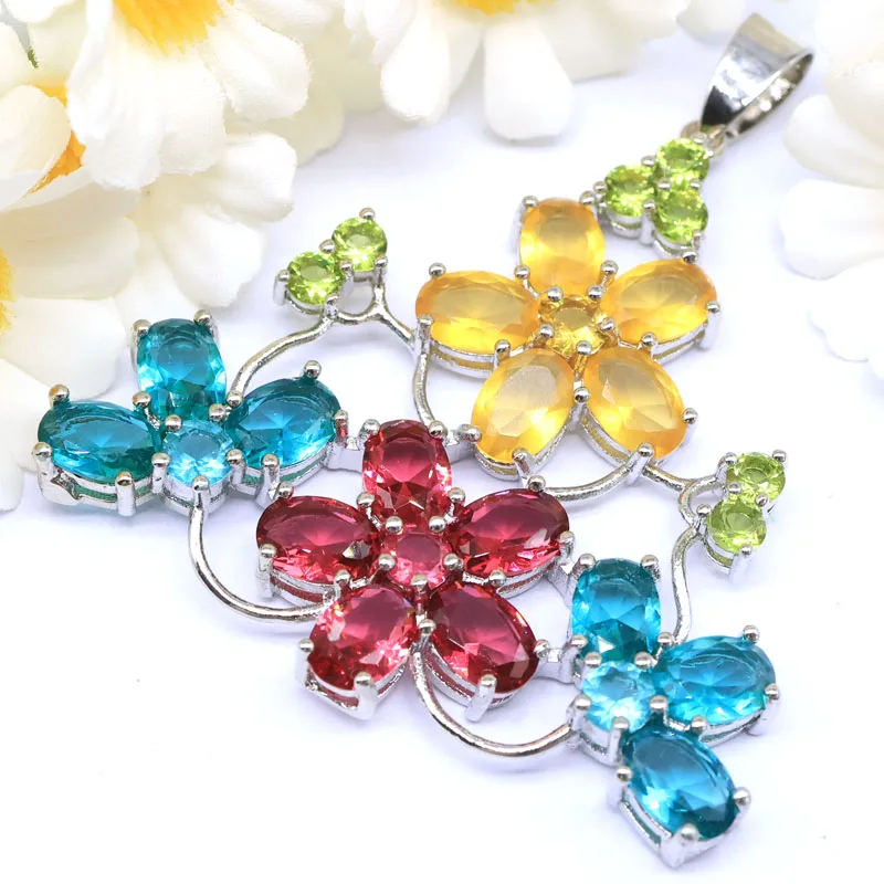 SheCrown 52x45mm Mulit Color Created 9.2g Garnet Golden Citrine Aquamarine Peridot Females Present Silver Pendant