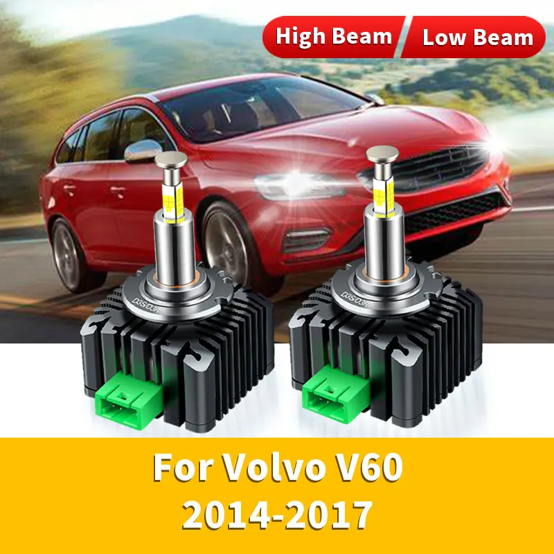 2Pcs 35W Xenon Light HID Bulb 6000K White HID Xenon Lamp LED Headlights Bulb For Volvo V60 2014 2015 2016 2017 High Low Beam