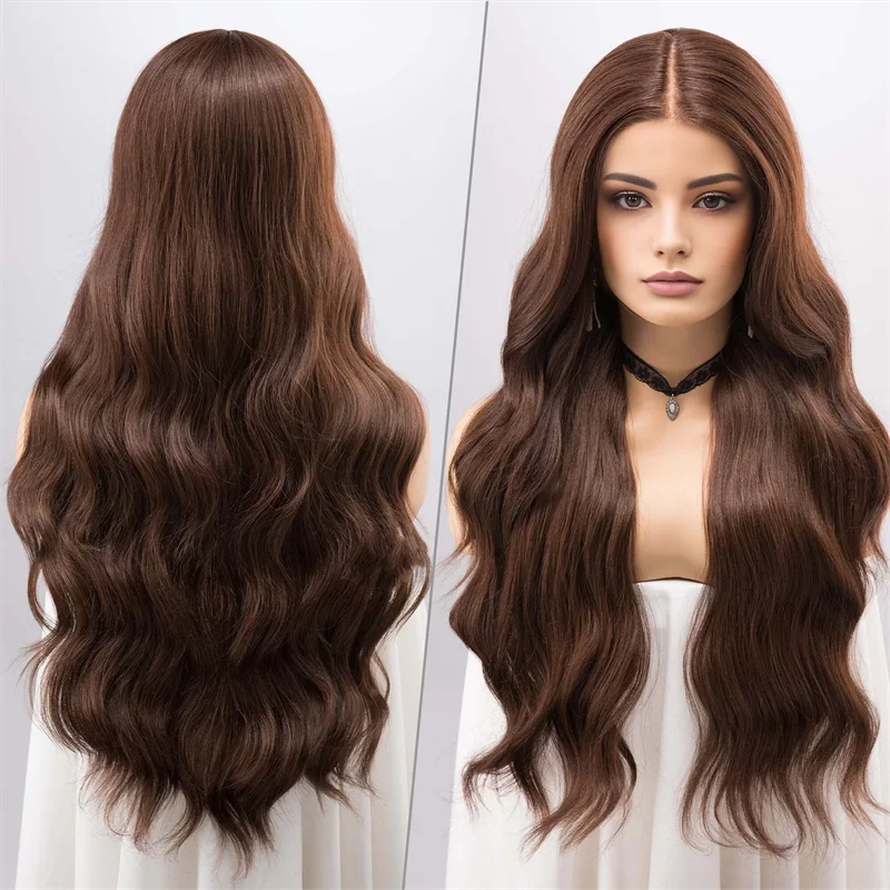 

Natural Soft Long Brown Body Wave180 Density 26Inch Lace Front Wig For Black Women Baby Hair Heat Resistant Glueless Daily Wig