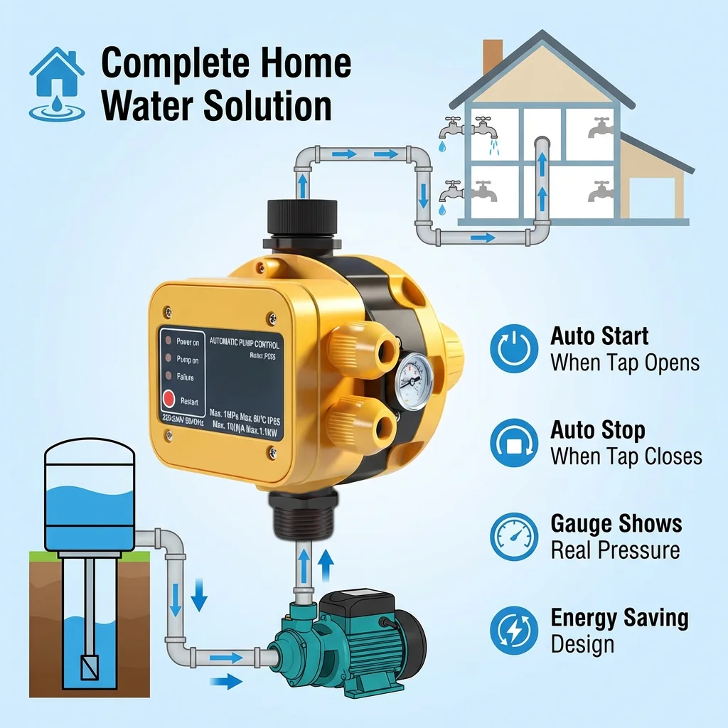 Smart Control Automatic Household Water Pump Adjustable Flow Booster with Electronic Pressure Switch Water Pump Protection