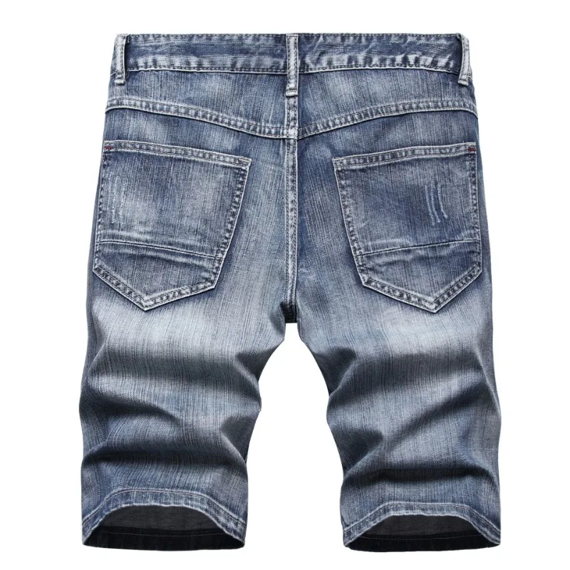 جديد الصيف الرجال الرجعية ثقوب رقيقة الدنيم السراويل الجينز نوعية جيدة الذكور القطن مستقيم فضفاض السراويل ممزق الركبة طول الجينز 42