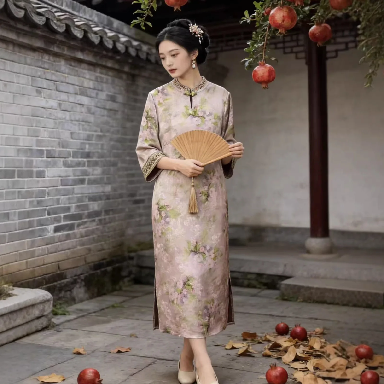 

Luxury Retro Fragrant Jacquard Long Dress Elegant Chinese Women's Casual Party Evening Long Dress Clothing