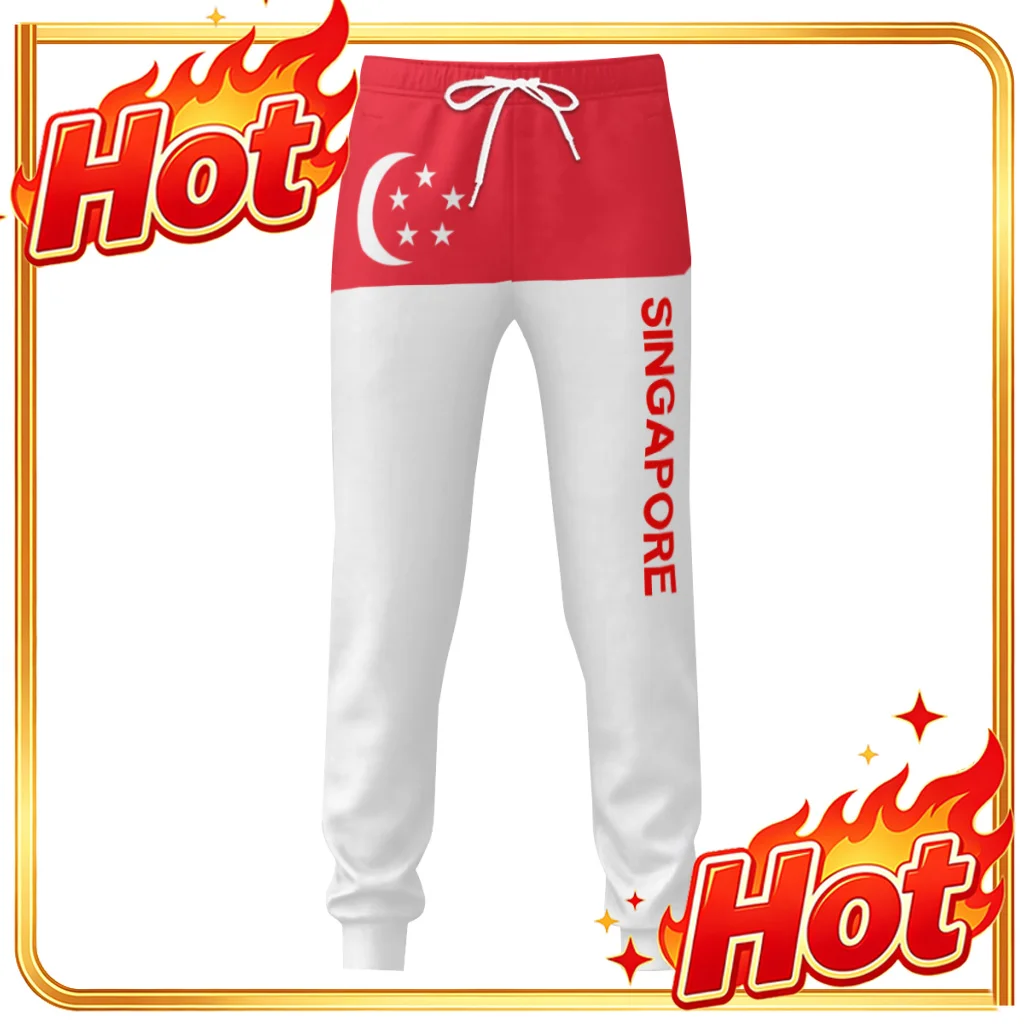 Mens Sweatpants Singapore Flag Pants with Pockets Joggers Soccer Football Multifunction Sports Sweat With Drawstring