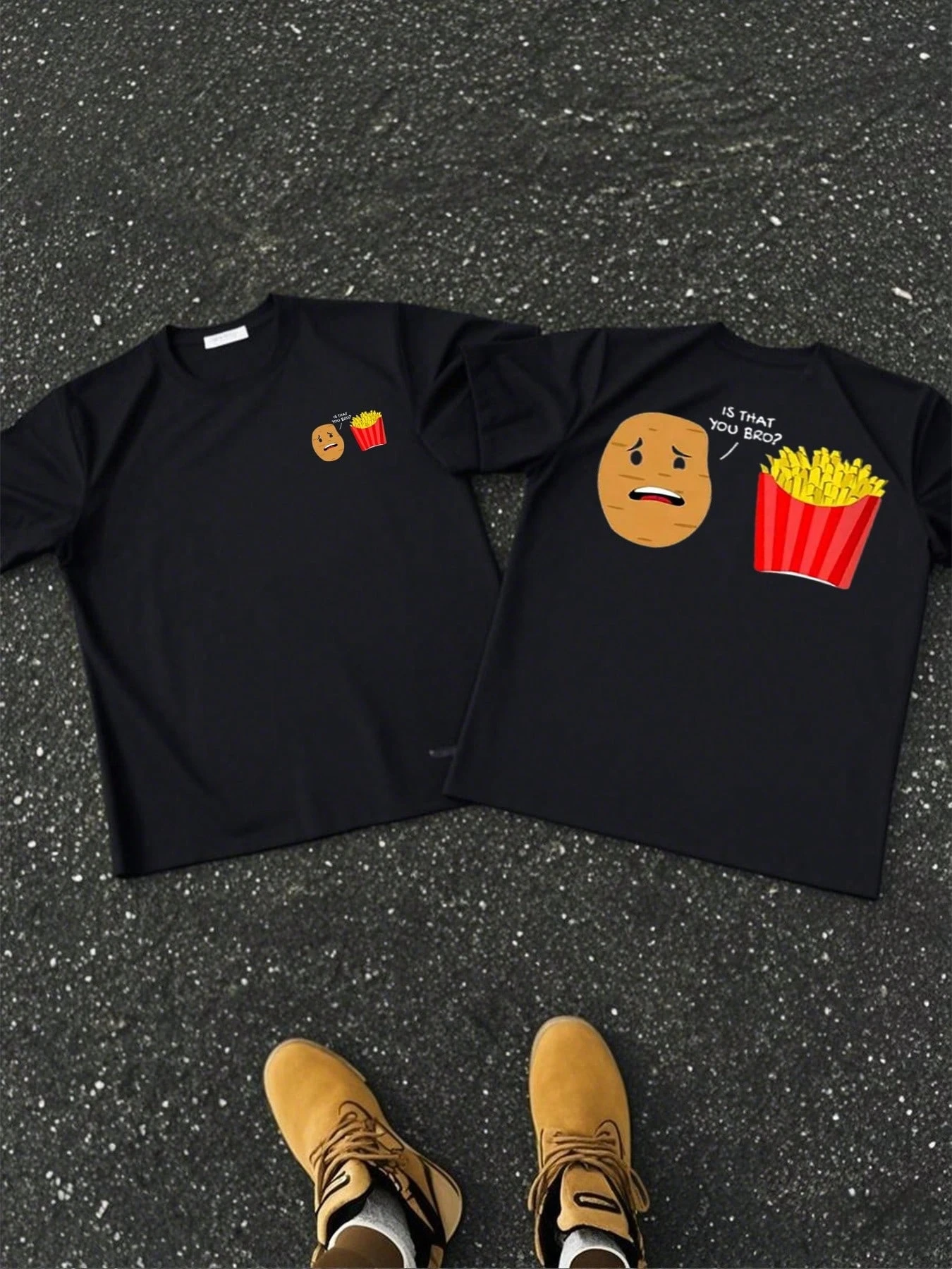 

man clothes Sided Digital Print Hilarious Potato And French Fries Graphic For Fast Food Lover Breathable harajuku COTTON vintage
