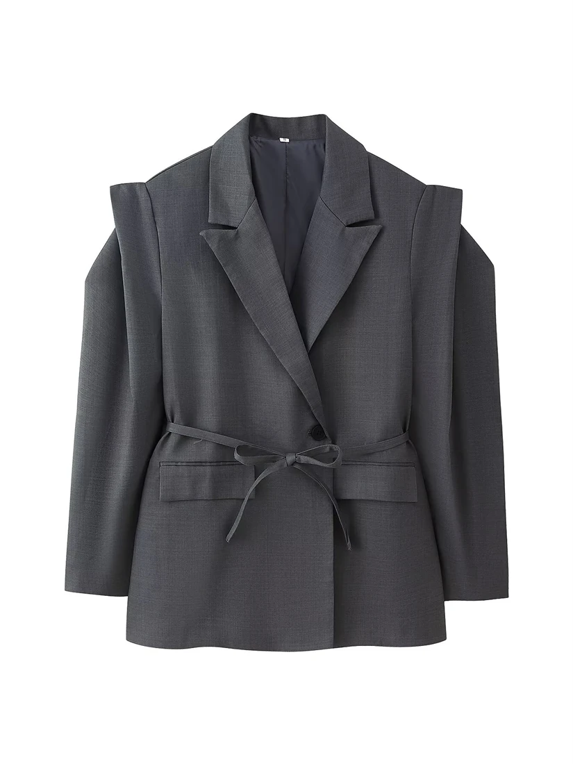 

Women's Wide Shoulder Blazer with Waist Tie Spring And Fall 2025 New Style Fashionable Ladies' Suit Jacket