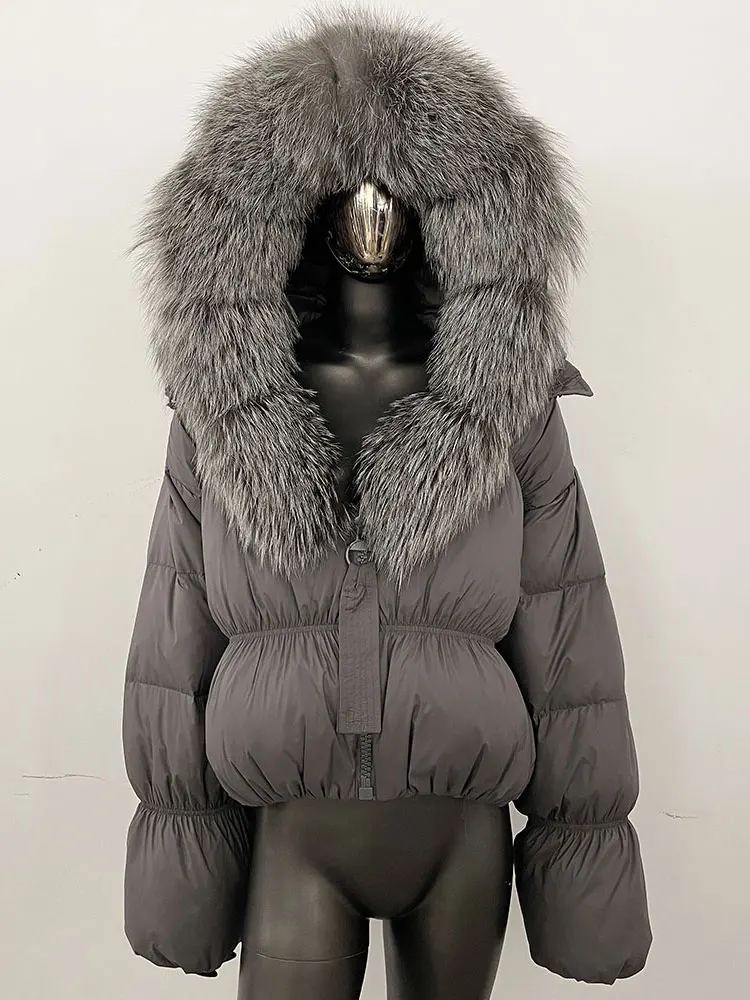 Women Hooded Warm Puffer Jacker Real Raccoon Fox Coat 2025 New Winter Natural Fox Fur Jacket White Duck Down Coat Female