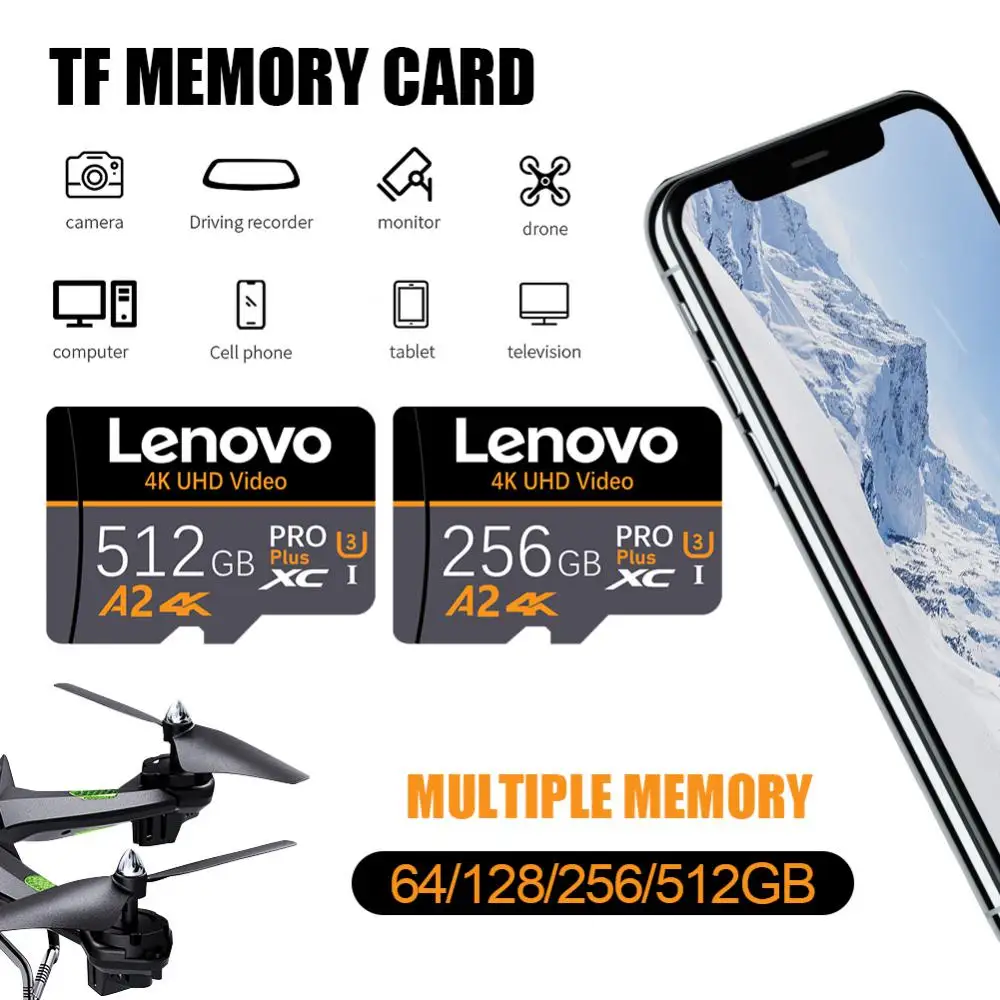 Imagem -04 - Cartão Flash para Telefone Câmera Lenovo-full hd Memory Card 512gb 128gb 2tb 1tb u3 V30 4k Micro tf Mini sd Mp3 Mp4