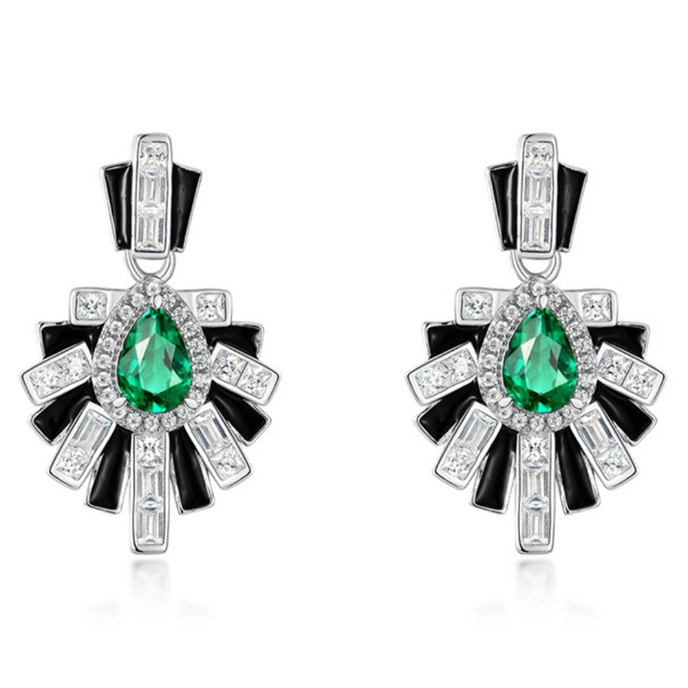 Wong Rain Vintage 100% 925 Sterling Silver 4*6 MM Pear Cut Emerald High Carbon Diamonds Gemstone Drop Earrings Stud Fine Jewelry