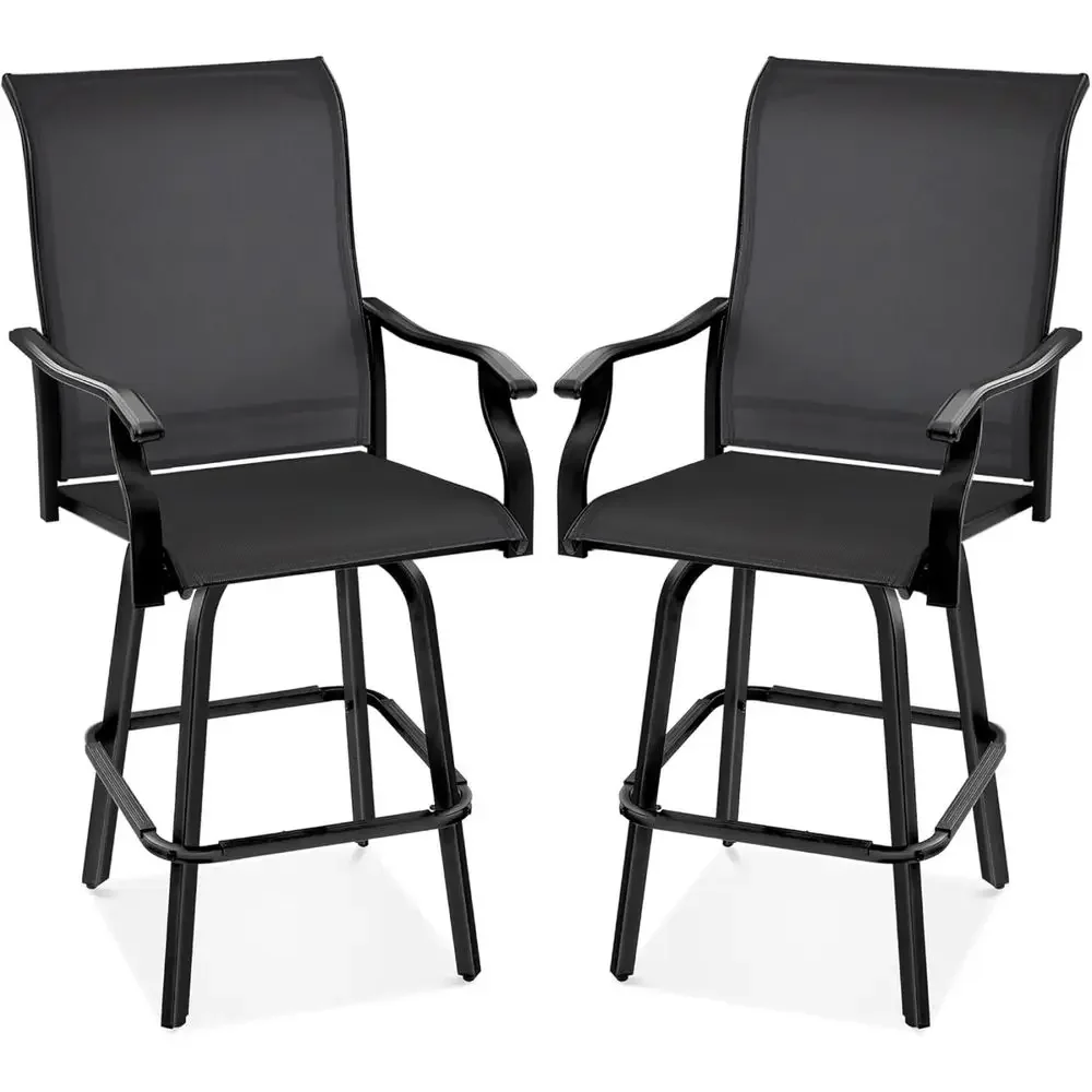 Set of 2 Swivel Outdoor Bar Stools, 360° Rotating, All-Weather Mesh, Bar Height, 300lb Capacity, Black
