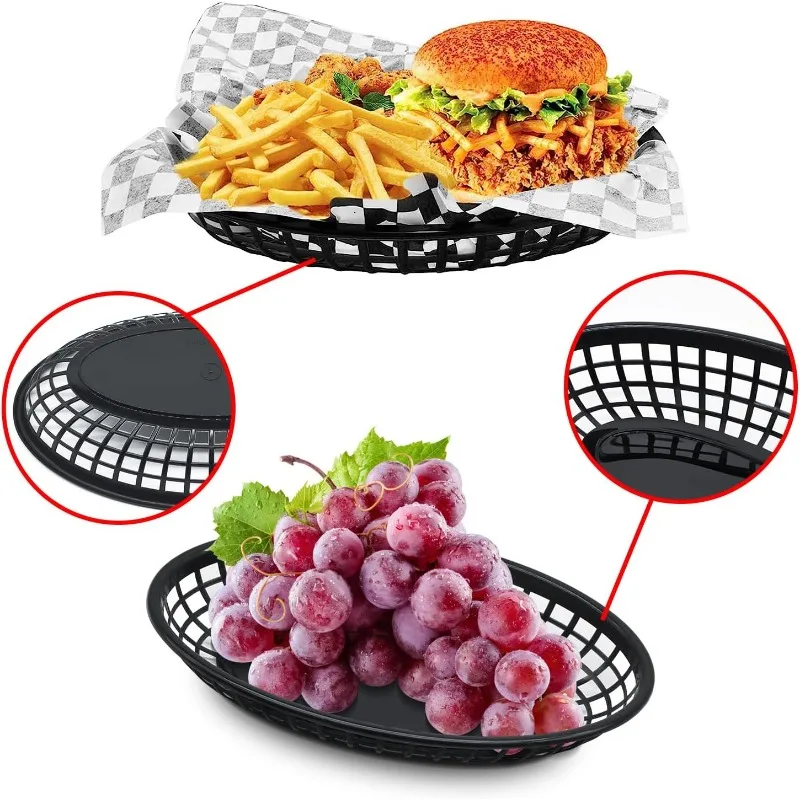 Plastic Fast Food Basket Oval Food Serving Baskets Fry Baskets Serving Tray for Hot Dogs Chicken Burgers Sandwiches Fries