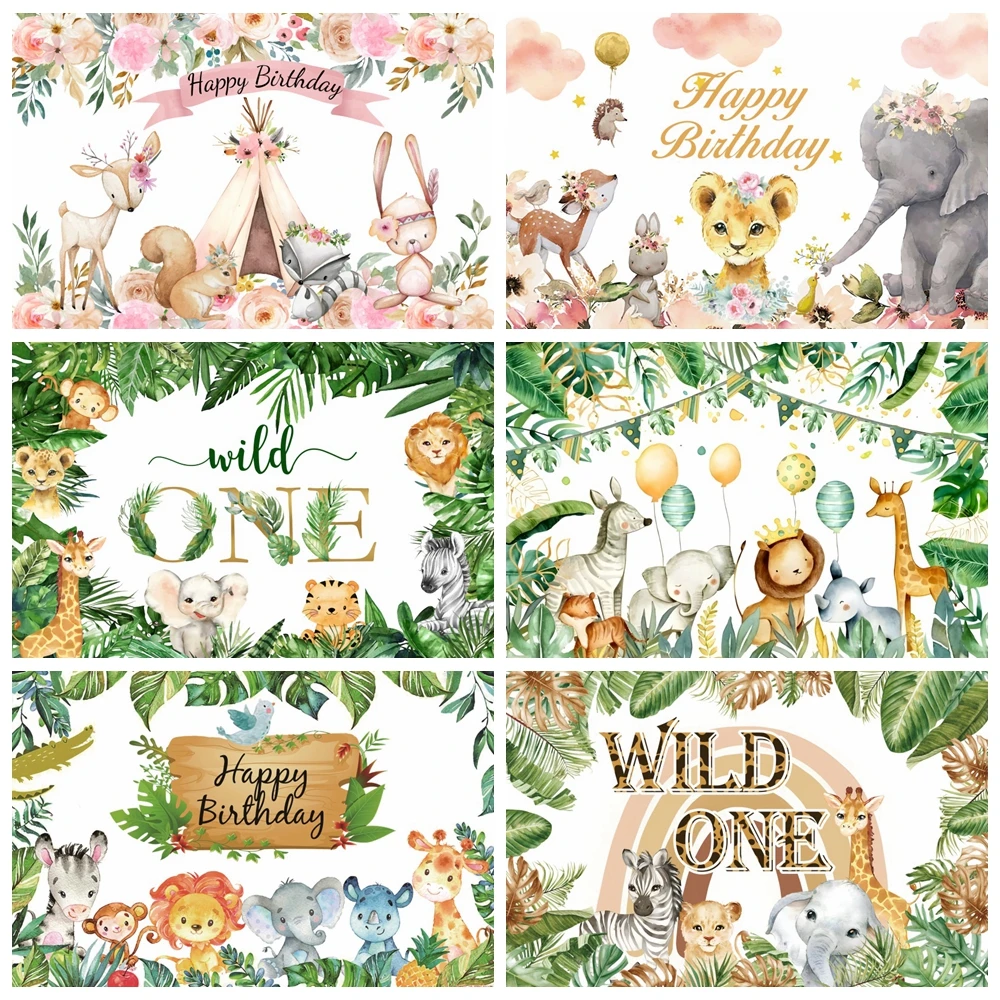 Jungle Forest Animal Safari Party Wild One Birthday Child Photo Backdrops Customized Photographic Backgrounds For Photo Studio