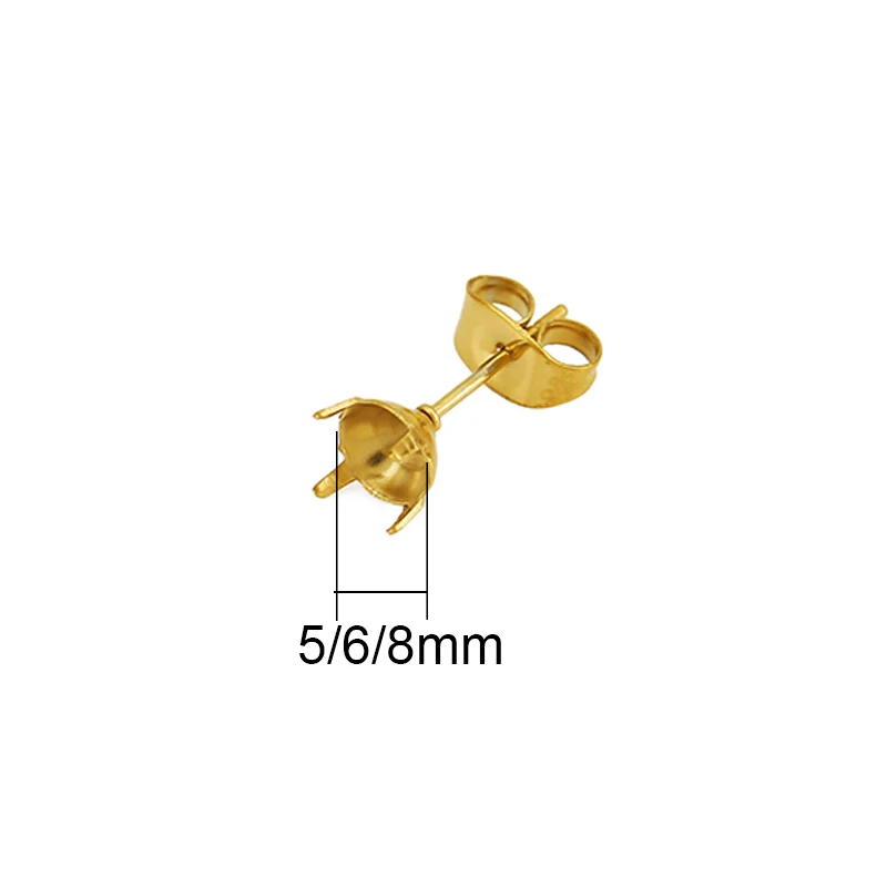 20pcs PVD Never Fade Stainless Steel Earrings Settings 5 6 8 mm Zirconia Stone Cabochon Base With Earrings Back Jewelry Making view 2