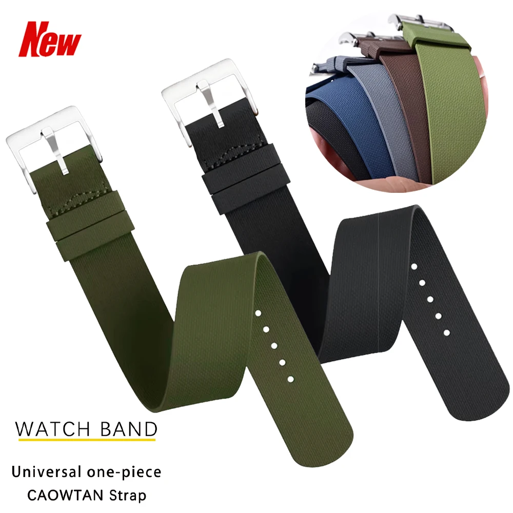 2026new High Quality Sports Deployant WatchBand 20mm 21mm 22mm FKM Rubber Watch Strap Waterproof Ribbed Military Style Watchband