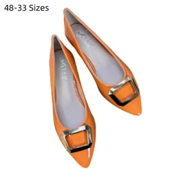 Lady Leather Flats With Metal Buckle Null Shiny Cyan Black And White Slip-On Cute Pointy Toe For Wide Narrow Feet 29/22cm 32-48