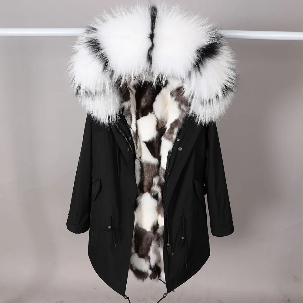 Dames Winter Afneembare Vossenbontvoering Echte wasbeer Bontkraag Parka Capuchon Jas Afneembare bontkraag voor dames