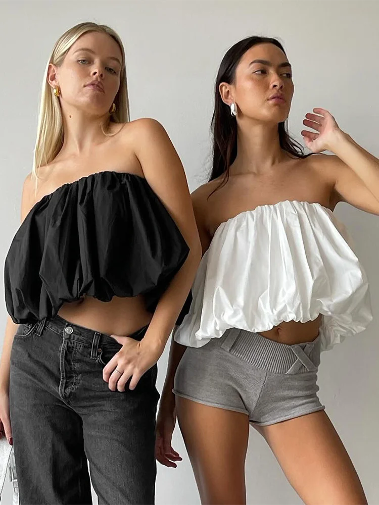 Absobe Sleeveless Bubble Hem Top Women Mini Skirt Solid Color Two Wear Bra Top Short Skirt Hottie Y2K Outfit Streetwear 2024 New