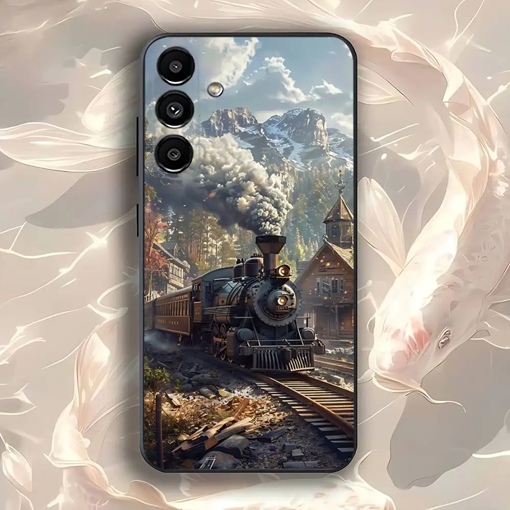 Classic Steam Train Phone Case For Samsung Galaxy A73,31,32,72,41,53,52,71,22,5G,Note,J7,8,9 Soft Black Cover