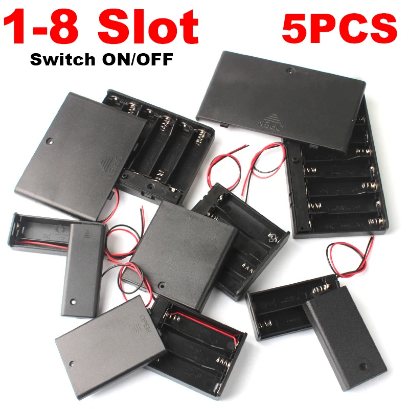 5PCS AA Power Bank 1X 2X 3X 4X 6X 8X Box Case Switch Wire Lead DIY Battery Container Cover On/Off Storage Switch Battery Holder