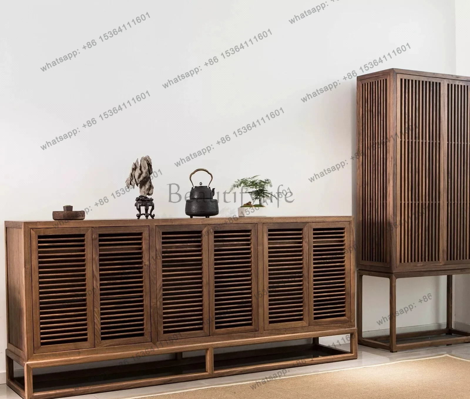 New Chinese side cabinet Zen North American black walnut shoe changing cabinet solid wood