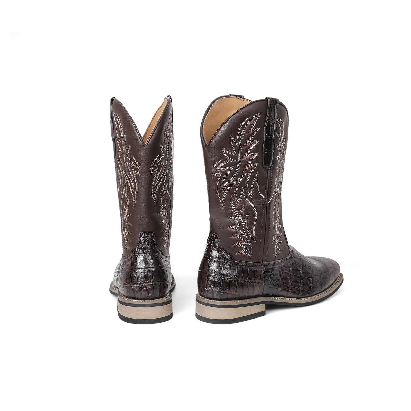Hommes bottes de Cowboy occidentales broderie rétro mi-mollet bottes automne hiver chaussures hommes bottes d'extérieur chaussures occidentales taille 38-48