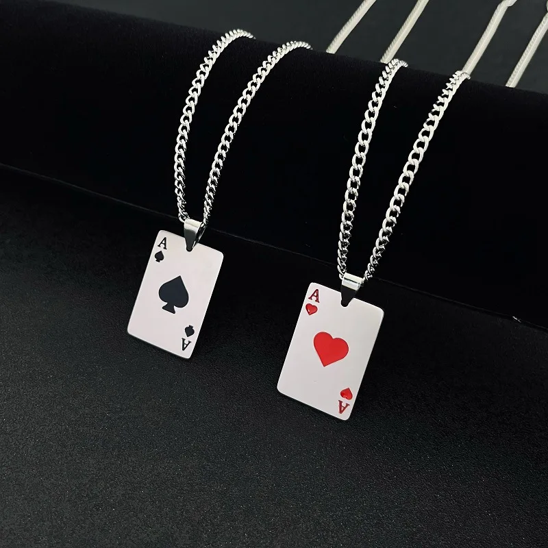 

Titanium Steel Hip-Hop Necklace Fashionable and Versatile Stainless Steel Sweater Chain Unisex Personalized Playing Card Pendant
