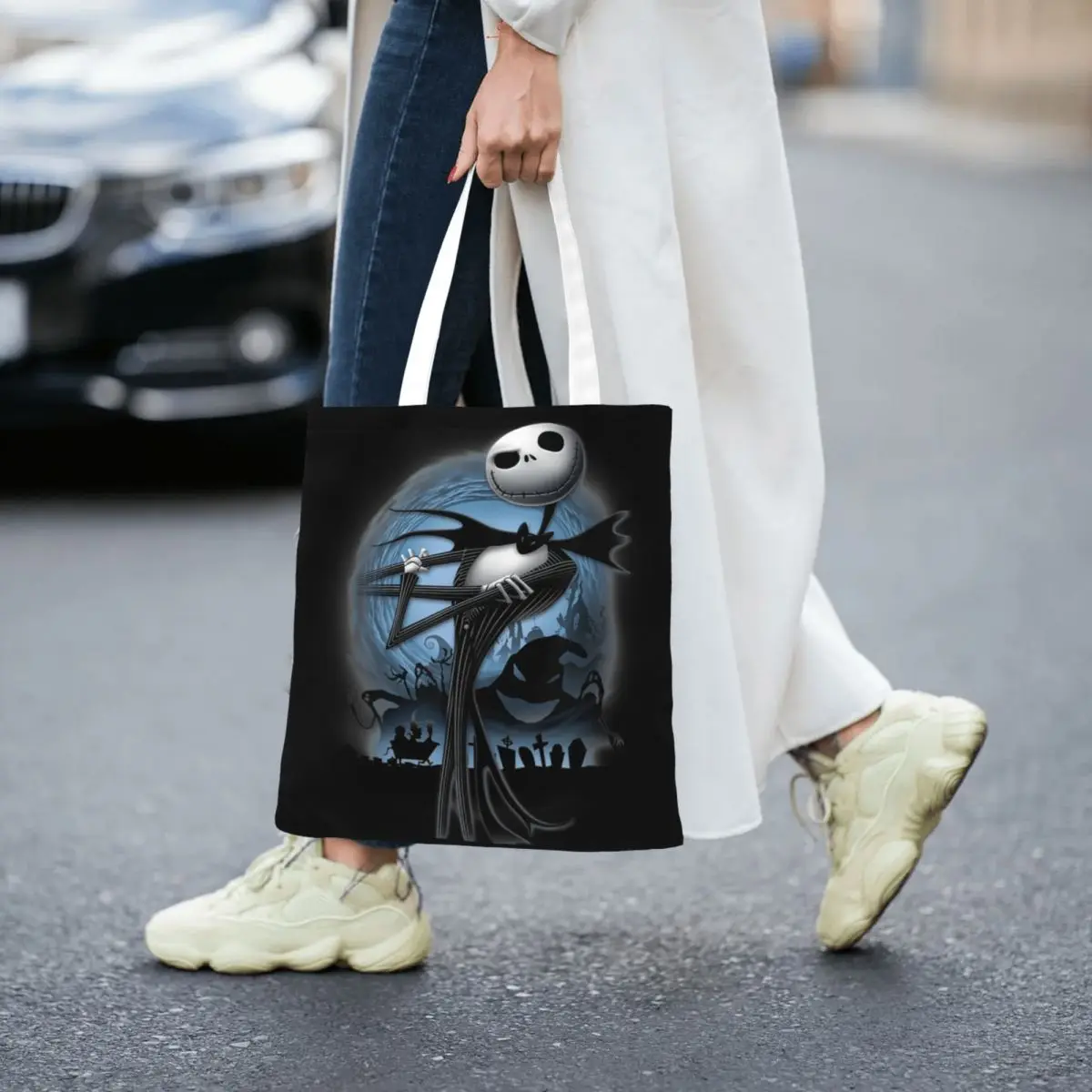 Personalizza l'incubo prima di natale generi alimentari Tote Shopping Bag Jack Skellington Art Canvas Shopper borse a tracolla borsa