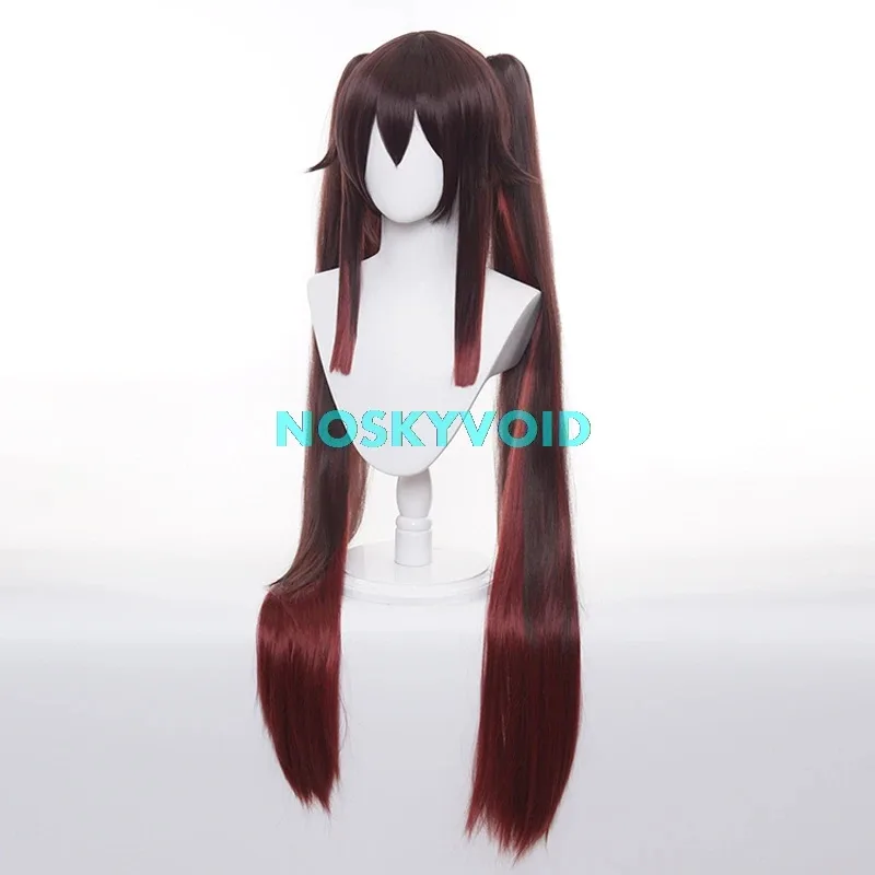 Genshin Impact Hu Tao Cosplay Wigs Cosplayer Headgear Halloween Role Playing Double Ponytail Long Hair