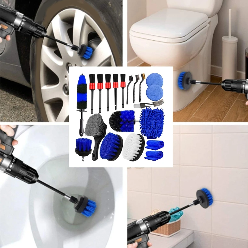 20Pcs Car Wheel Tire Cleaning Brush Set with Detailing Brushes Car Drill Detailing Brush Wash Mitt Wax Pads Wash Towels