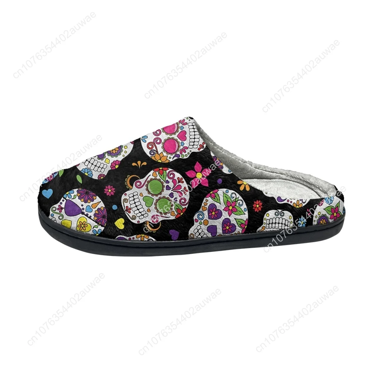 Dropshipping Casual Cotton Slippers Sugar Skull Design Non-Slip Indoor Women's Floor Footwear Comfortable Warm Flats Slippers