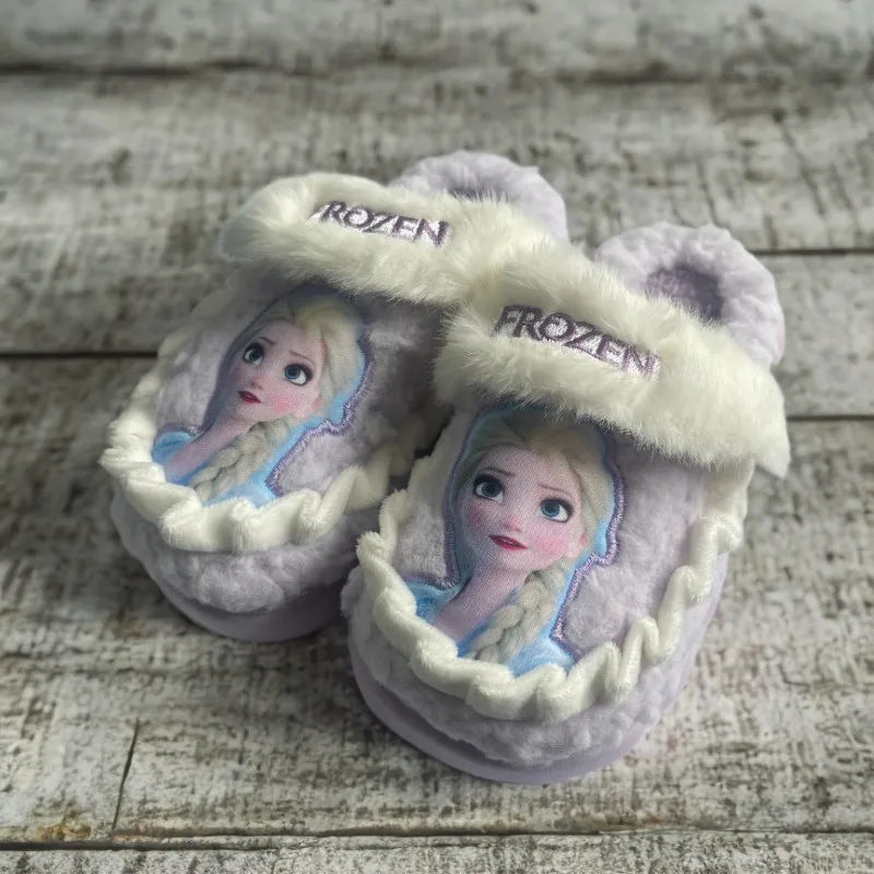 

Disney Princess Elsa Winter Children's Cotton Home Slippers Frozen Girl's Snow Non Slip Warm Baby Slippers Pink Blue Size 24-36