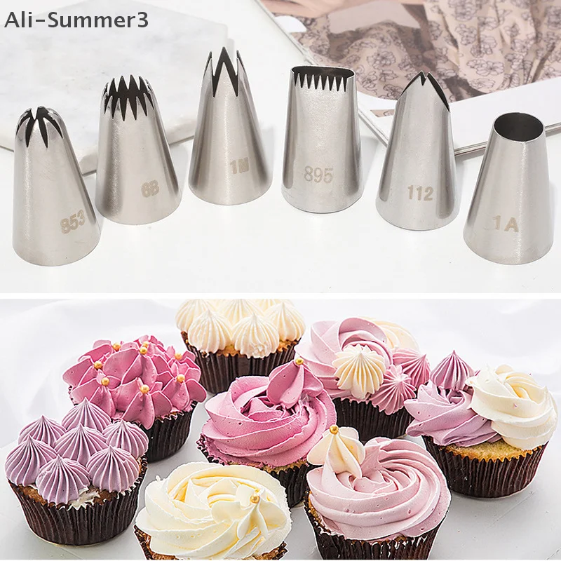 

6-Piece Commonly Used Piping Nozzle Set Medium-sized Cookie & Cream Icing Nozzles 304 Stainless Steel Baking Tools