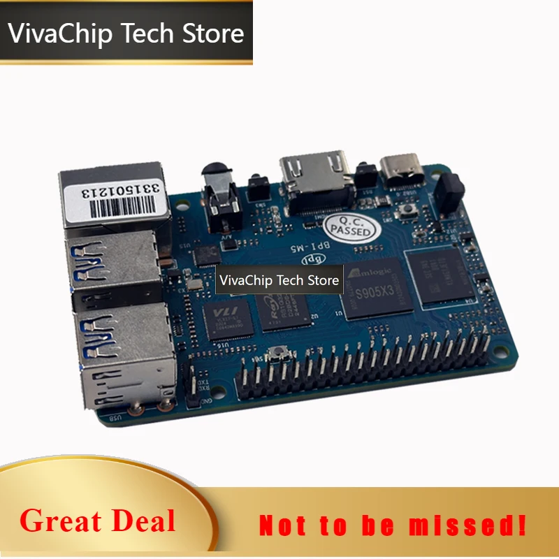 VivaChip TechBanana PI BPI-M5 4GB LPDDR4 RAM 16GB Amlogic S905X3 Quad Core Cortex-A55 EMMC Flash Dev Single Board Support Linux