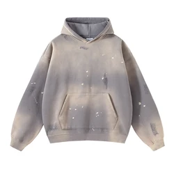 Street Wear Speckled Ink Rubbed Hooded Hoodies Fashion Sense Distressed Winter Coat Men's and Women's Baggy Washing Clothes