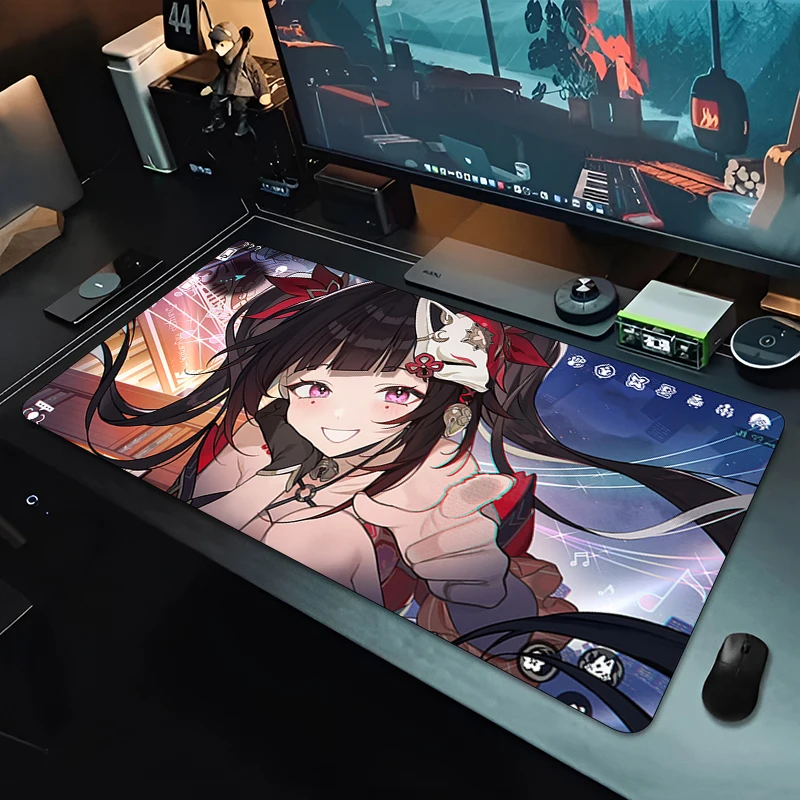 Large Waifu 90x40cm Fantasy Trickster Girl Extra Large Thick Mouse Pad Non Slip Rubber Base Stitched Edge Speed Desk Mat For PC