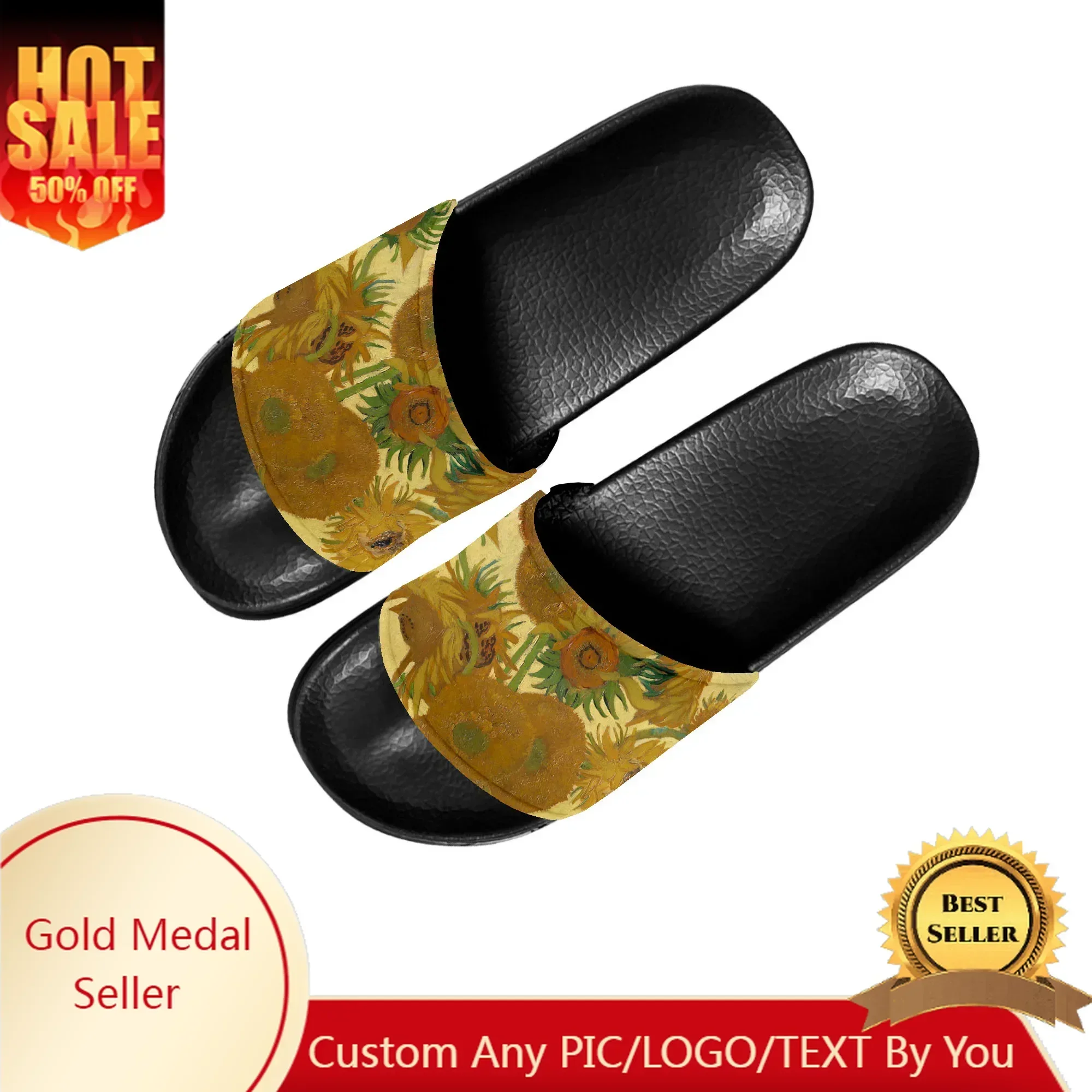 Van Gogh Oil Painting Sunflower Slippers Home Water Shoes Men Women Teenagers Beach Pool Sandals Custom Summer Slipper