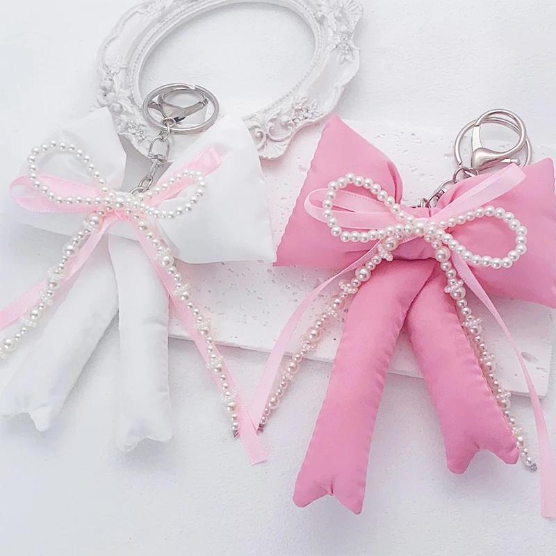 Delicate Versatile Beaded Bow Keychain Simple Sweet Phone Lanyard Fashion Creative Backpack Decoration Accessories Gifts