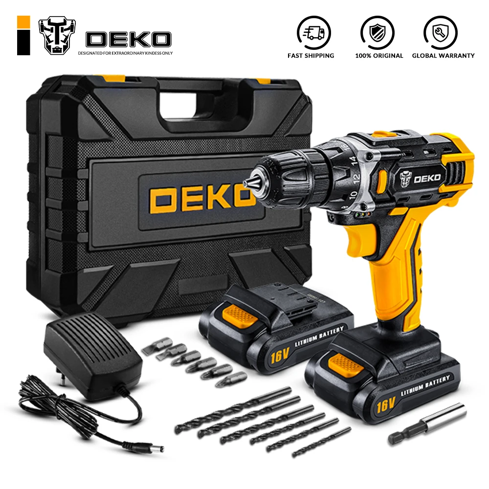 

DEKO New Loner 16V DC Cordless Drill with Lithium Ion Battery Pack Home DIY Electric Screwdriver LED Mini Wireless Power Driver